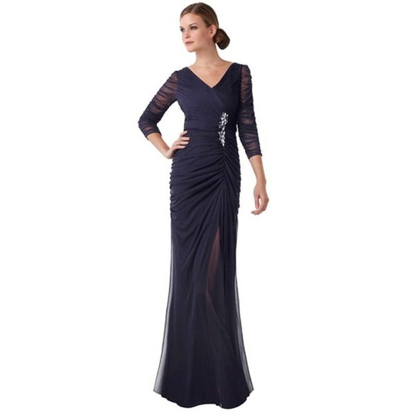 Adrianna Papell Drape Gown Navy 8 NWT - Picture 1 of 7